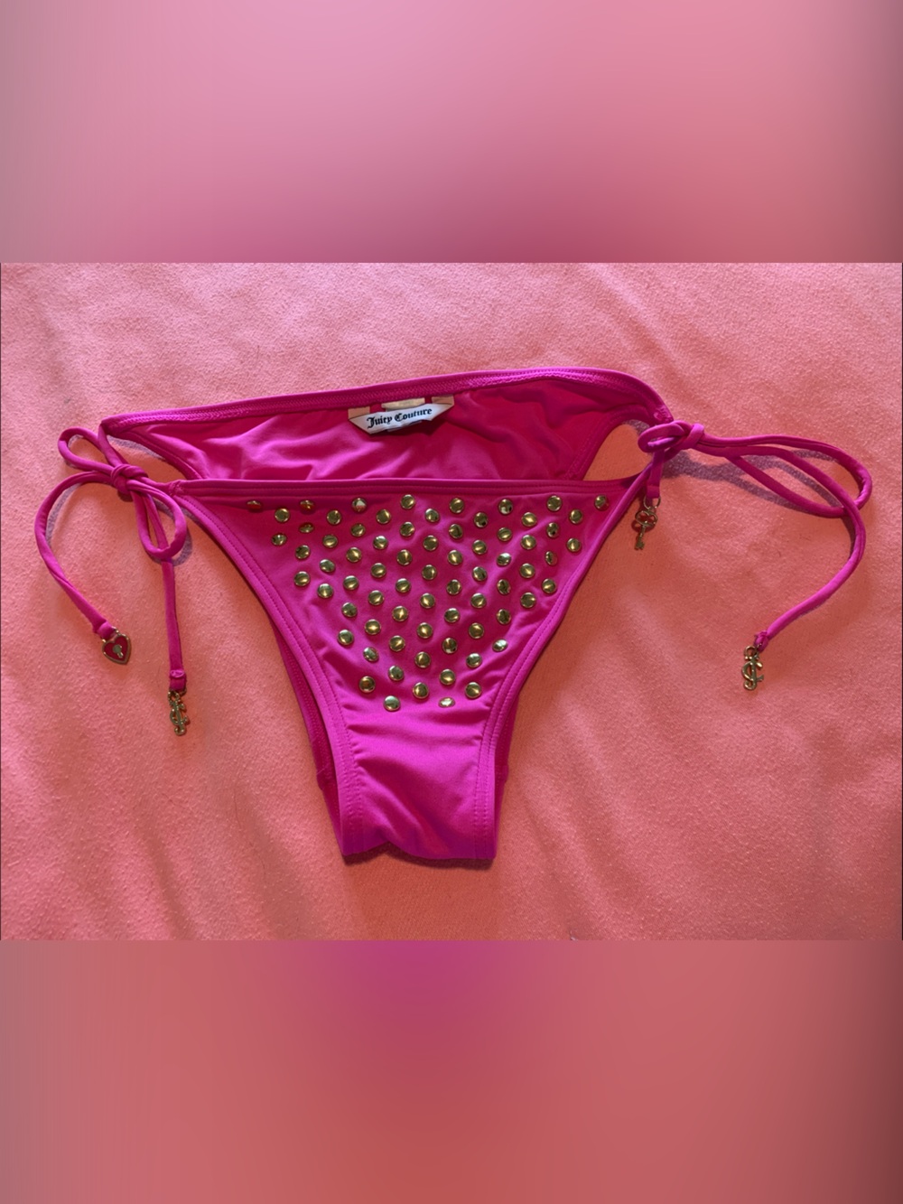 Juicy Couture Hot Pink “Flirt” Studded Bikini Bottom Size M Like New